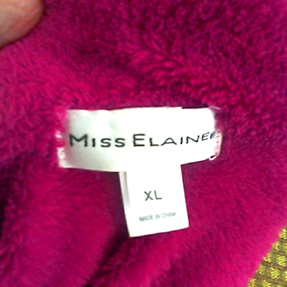 Lk. New Miss Elaine Fuchsia Plush Robe Sz XL Zip Up Luxurious SOFT Single Tassel - Picture 8 of 11